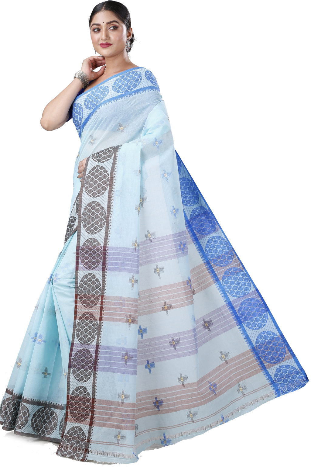 Sky Blue Pure Cotton Ananda Tant Saree (1076)